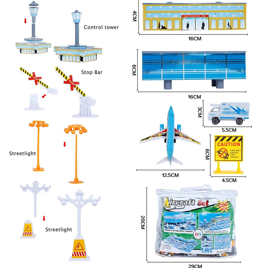 200Pcs Aircraft Airports Model Toy Figures Plastic Vechile Airplane Playset Airport Assembled Toys for Children Kids Boys Gift