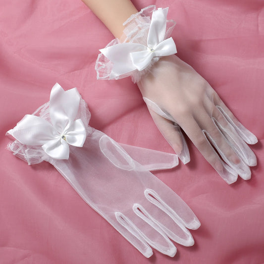 Bridal Gloves Full Of Romantic Style Ladies' Cute Ball Party Dress Up Gloves With Bow