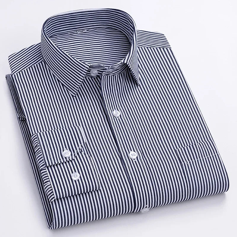 New Men's Formal Shirt Long Sleeve Office Striped Anti-wrinkle Non-ironing Fashion Business White Shirts S~8XL Oversized