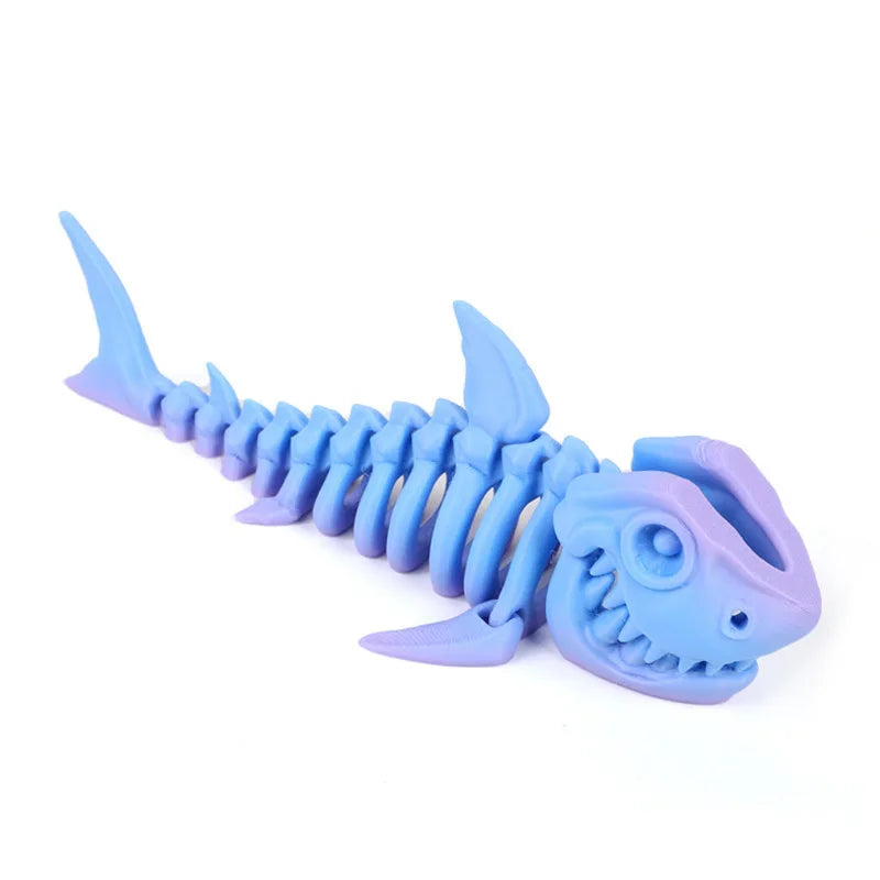 3D Printed Bony Shark Model Toys Animals Figurines Multi-Jointed Fishbowl Setting Decorative Desktop Ornament Kids Novelty Gifts
