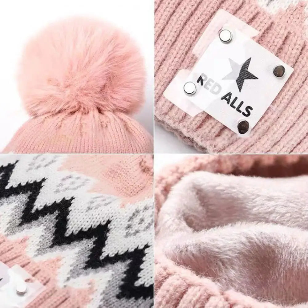 Cycling Plus Velvet Beanies Hat Ear Protection Windproof Hat Scarf Set Thick Warm Knit Skull Cap Women