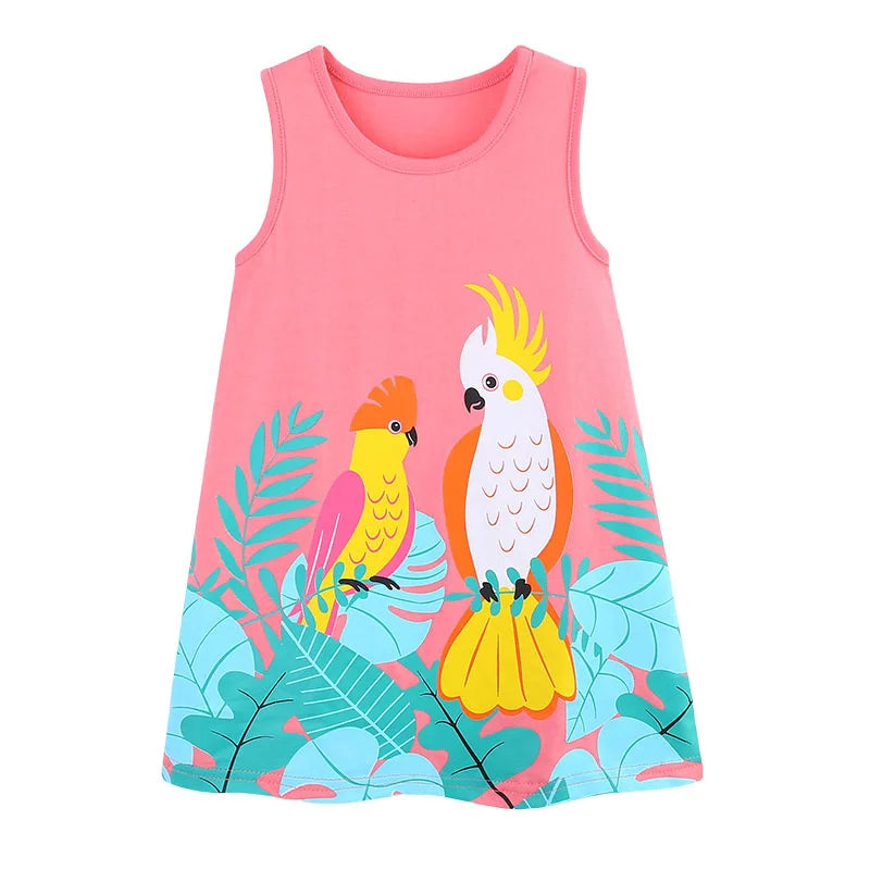 2-7T Sleeveless Girls Dresses Summer Girls Party Dress Animals Print Birthday Kids  School Children Clothing Toddler Dresses