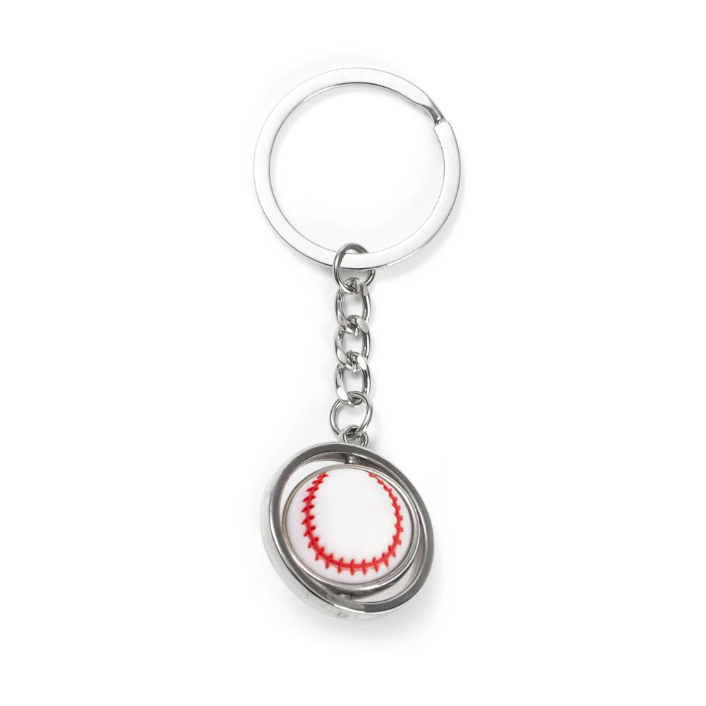 Rotating Mini Ball Keychain Basketball Football Golf Rugby Baseball Sport Key Ring Pendant Car Bag Metal Ball Ornament Boys Gift