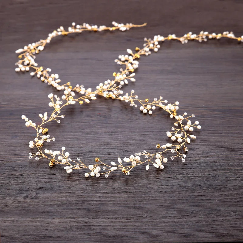 50-150cm Wedding Pearl Headband For Women Bridal Vine Rhinestone Hairband Crown Headpiece Wedding Hair Jewelry Hair Accessories