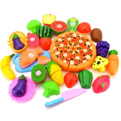 Children Simulation Kitchen Toys Set Pretend Play Fruit Vegetable Pizza Cutting Early Education Toys for Kids Play House Game