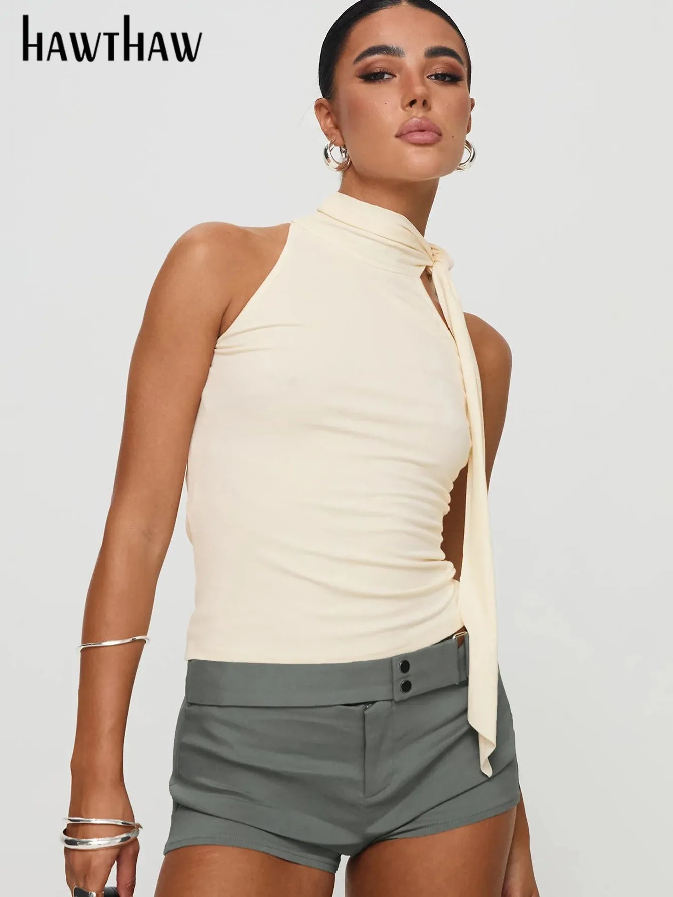Hawthaw Women Sleeveless Halter Party Club Solid Color Tank Tops Camis 2025 Summer Clothes Wholesale Items For Business