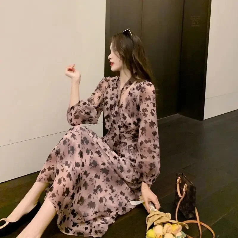 Women's Dress Chiffon Female Dresses Beach Flower Loose Silk Floral Satin 2024 Fashion Summer Curvy Clothes Harajuku Outfits Hot