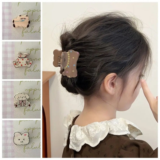 Girly Acrylic Cartoon Animal Hair Claw Korean Style Puppy Spotted Cat Hair Clip Kawaii Bear Small Shark Clip Woman