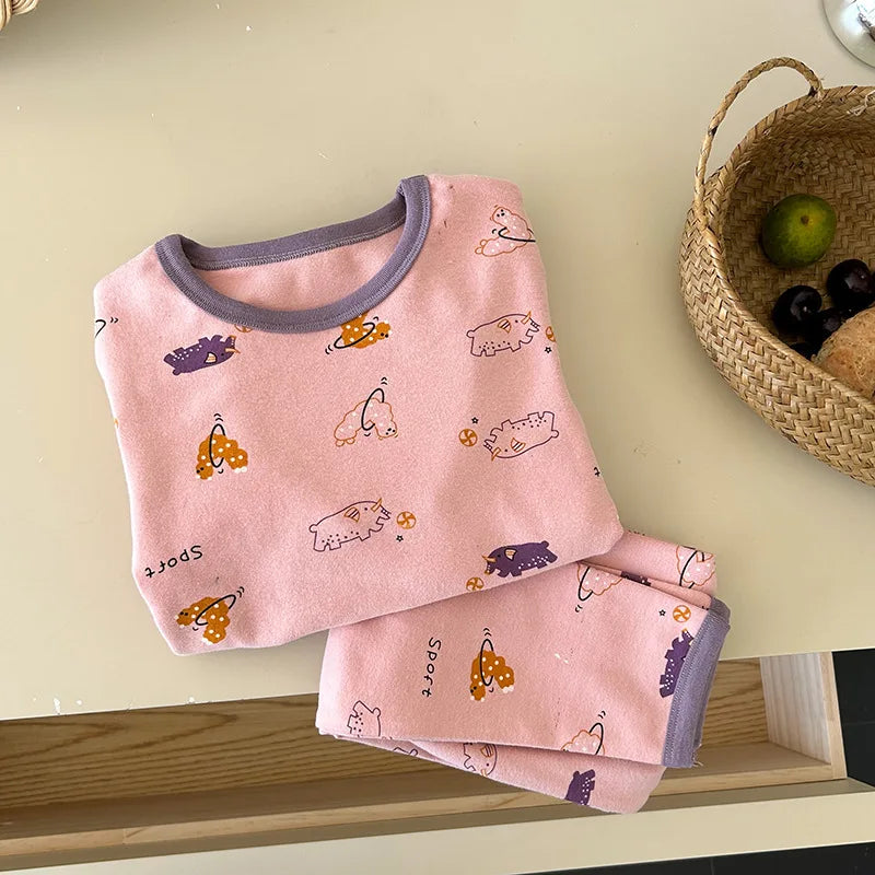 Children's Class A autumn and winter pajamas, boys and girls' wool stretcher home clothing, baby, small and large children's car