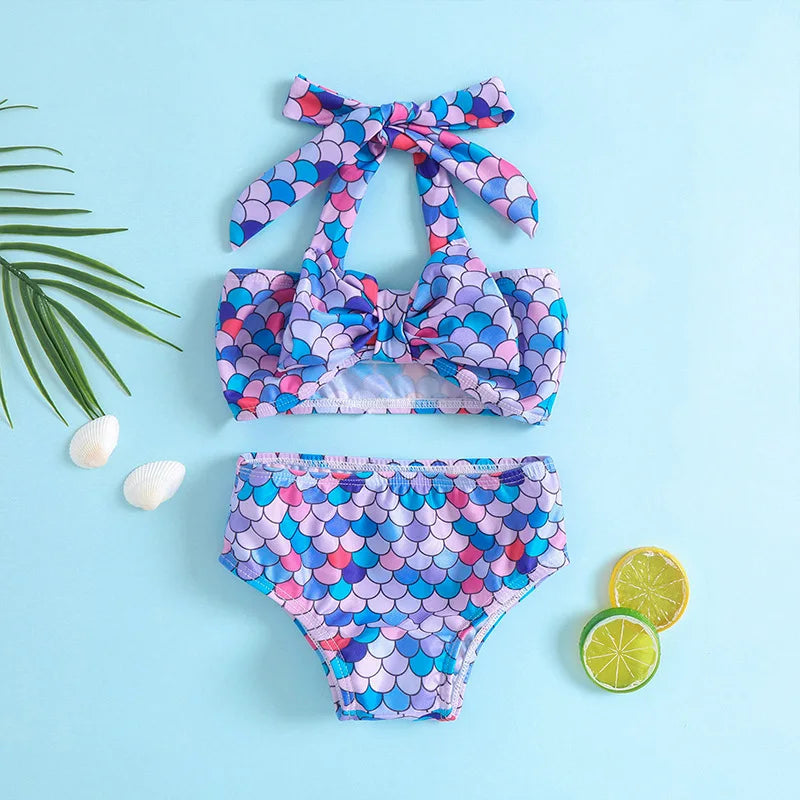 New Fashion Cute Kid Bikini Set Sweet Girl Two Pieces Swimwear Stylish Halter Print Swimsuit Child Summer Beachwear Bathingsuit
