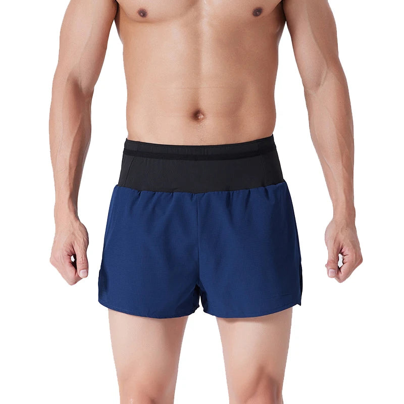 (S-4XL) شورت رياضي للجري الماراثوني سريع الجفاف بطبقتين للرجال والنساء والمراهقين مع جيب بسحاب وشورت تدريب لياقة بدنية بدون مسارات 