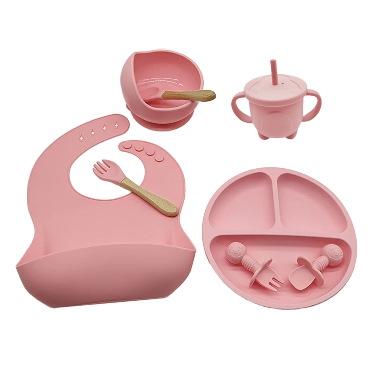 Children'S Tableware Set Baby Complementary Food Training Silicone Tableware Baby Suction Cups Bowls Baby Supplies A