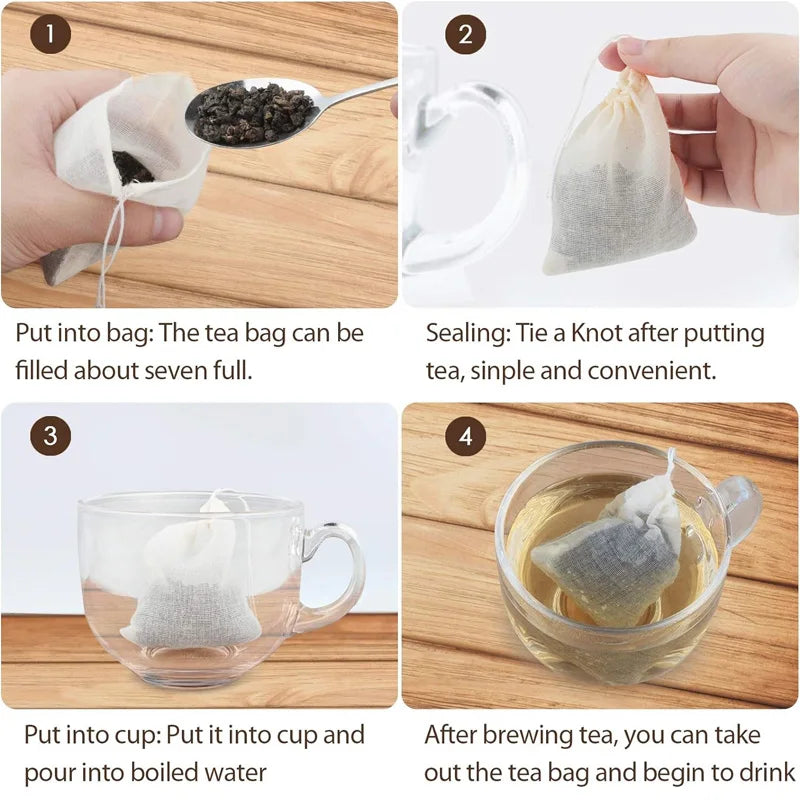 Reusable Cotton Tea Bag Empty Unbleached Strainer Filter Bag ECO Friendly Tea Bag Loose Leaf Tea Infuser for Home Office Travel