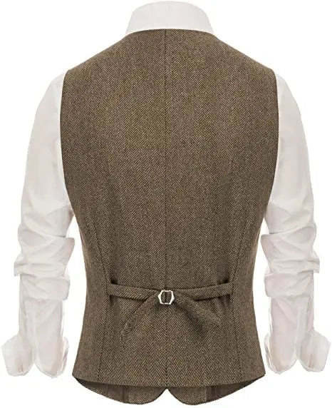 Mens Suit Vest Irregular Buttons V Neck Wool Tweed Herringbone Silm Fit For Formal Casual Daily Men's Vest Clothing 2021