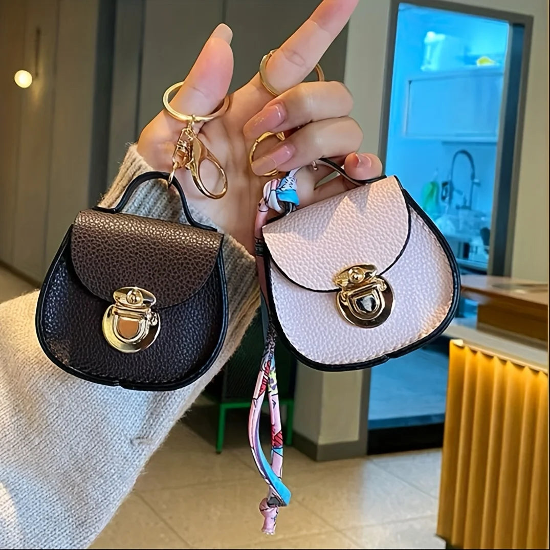 Elegant Mini Saddle Bag, Keychain with Premium Silk Scarf, Lightweight Faux Leather Coin Purse, Small Tote Bag Perfect Chic Gift