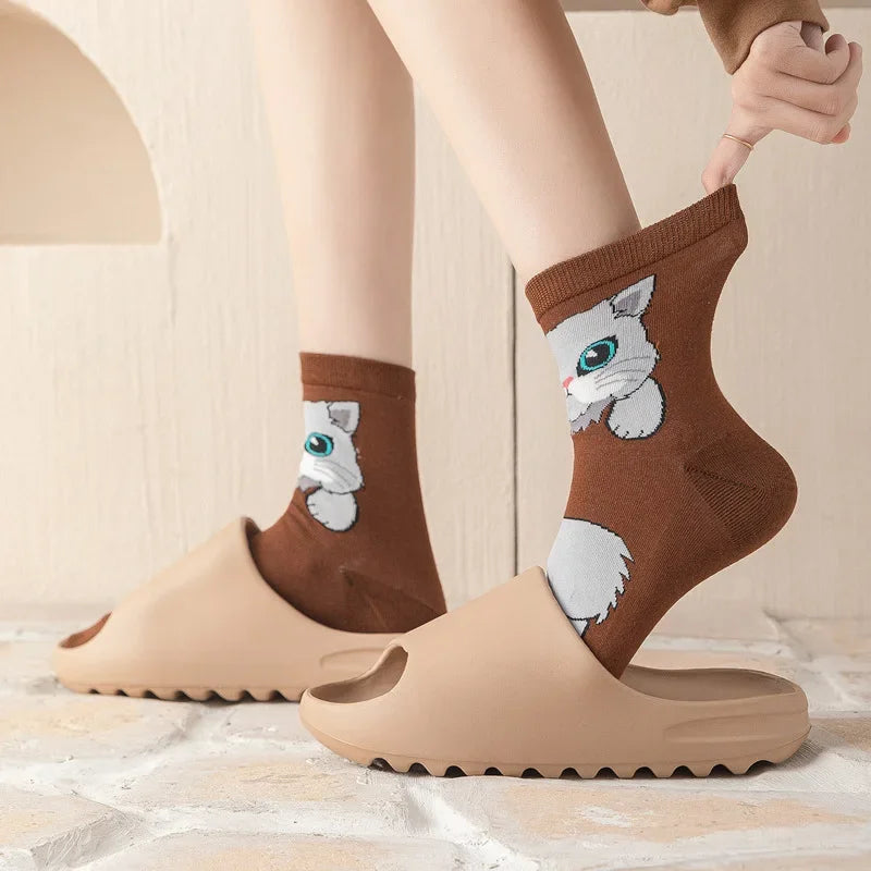 25 Patterns Korea Japan Fashion Funny Cartoon Lovely Cats Happy Socks Women Girls Casual Streetwear Cute Dress Sox Spring Summer