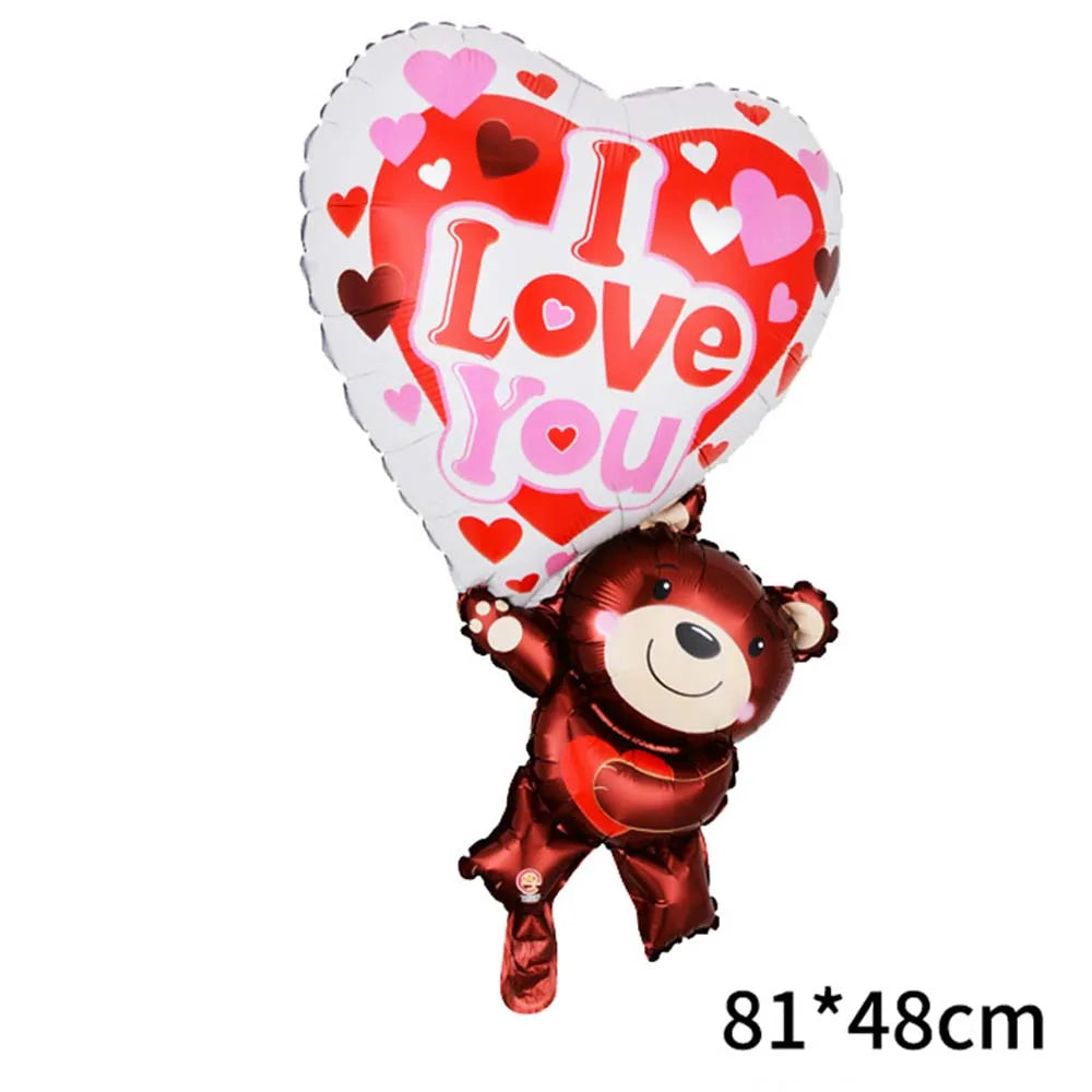 Valentine's Day Balloon Banner Decoration Cartoon Brown Bear Balloon Oversized Rose Balloon Foil Balloon Party Decor Balloon