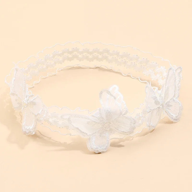 Oaoleer Blue Lace Butterfly Headband Mesh Butterfly Hairband for Baby Girl Soft Elastic Nylon Hair Band Toddler Hair Accessories