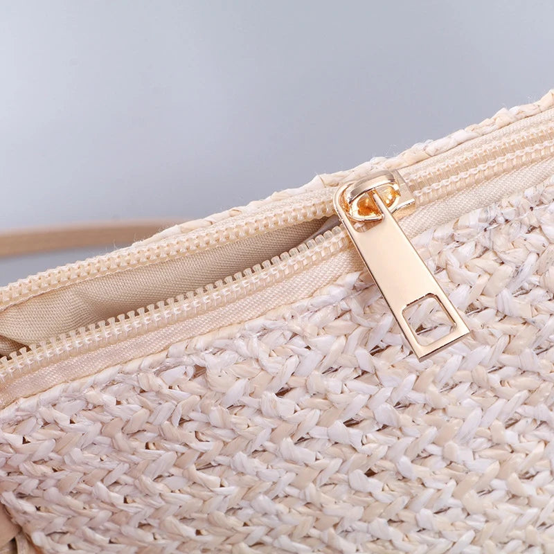 Straw Plait Small Square Bags One Shoulder Slanted Cross Bag Handbag Coin Purses Casual Holiday Beach Bag