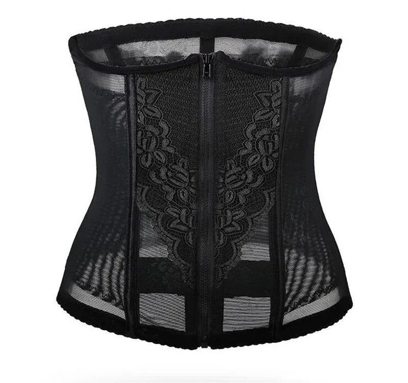 Dimmkof 9 Steel Bones Waist Trimmer Women's Tummy Control Double Buckle Shapewear Breathable Mesh Workout Hourglass Shape Girdle