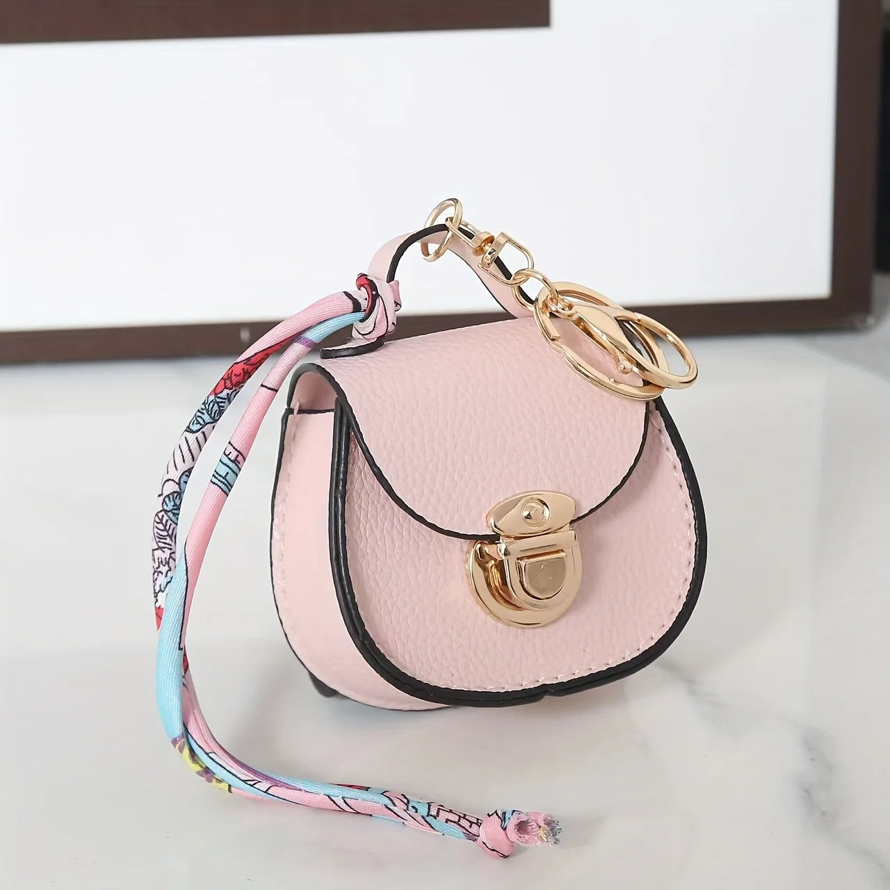 Elegant Mini Saddle Bag, Keychain with Premium Silk Scarf, Lightweight Faux Leather Coin Purse, Small Tote Bag Perfect Chic Gift