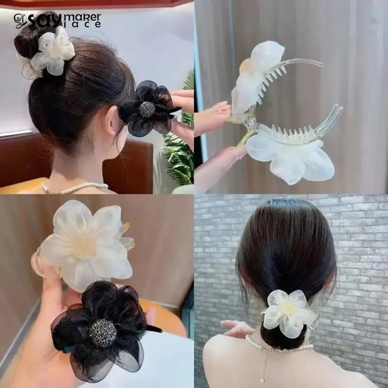 1PCS Women Rhinestone Sun Flowers Cross Grab Clip Ponytail Hair Crab Claw Hair Clip Girls Hair Accessories Elegant Hair Clip