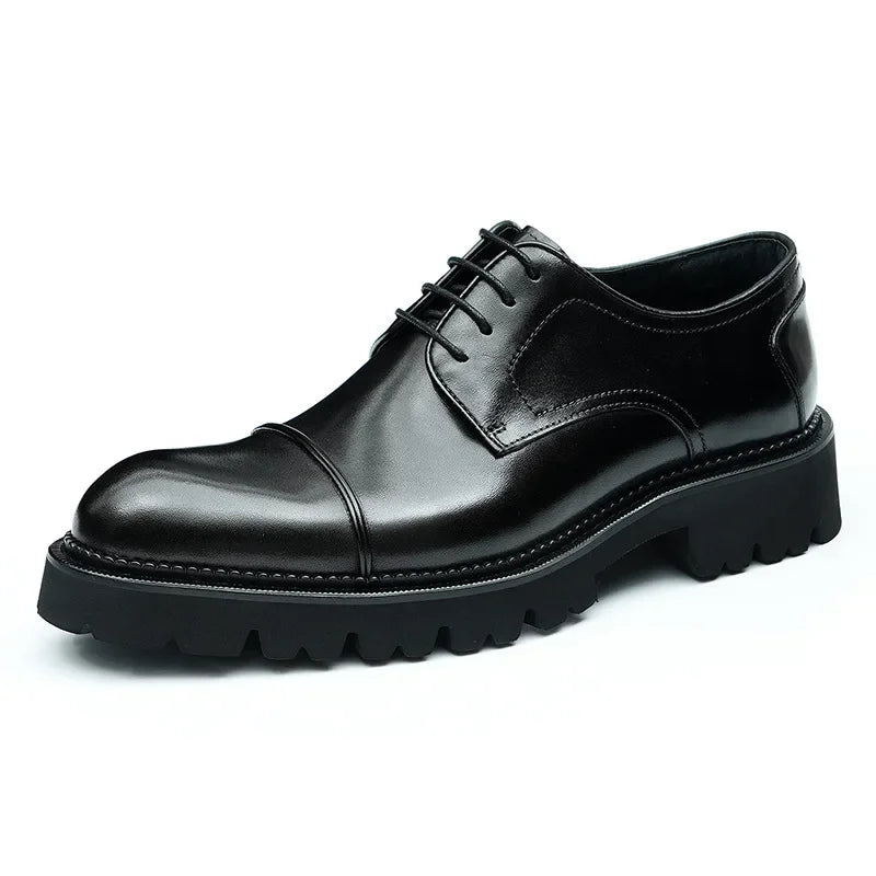 Retro Mens Dress Shoes Luxury Genuine Leather Platform 2025 British Trend Handmade Quality Comfortable Wedding Social Shoes Man