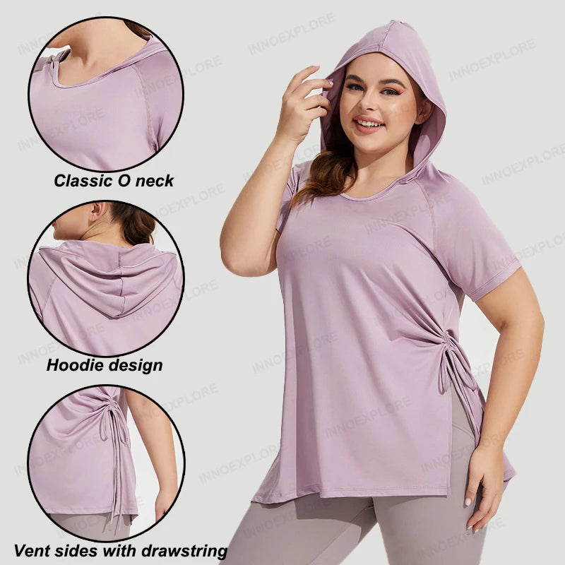 Women Loungewear Quick Dry Gym T Shirt Plus Size Fitness Top Breathable Running Workout Hoodie Curvy Women Sports Casual Clothes