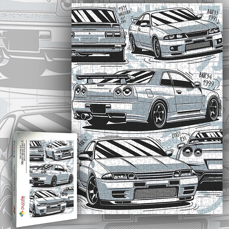 Jigsaw Puzzle 1000 Pieces White Card Paper Assembling Car Models Ducational Lntellectual Decompressing Children Dine Party Gift