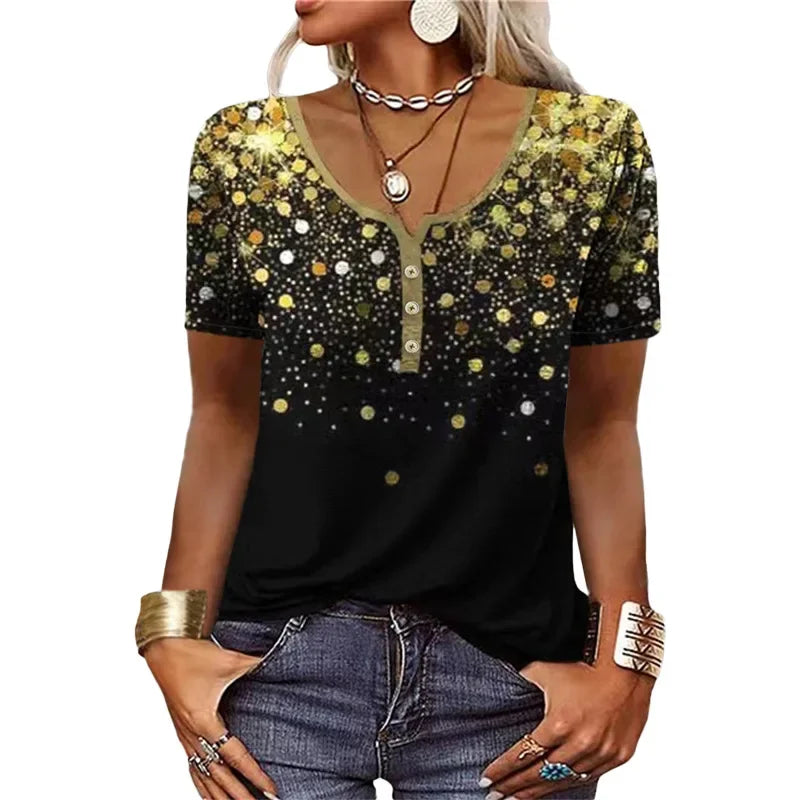 2025 Europe and The United States clothes Fashion Short-sleeved Printed Ethnic Fashion T-shirt Female Clothes Daily Wear Hot Sale Shirts