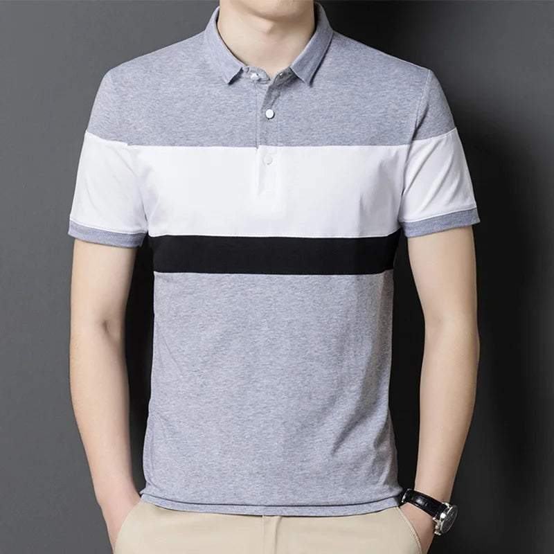 Fashion Lapel Button Spliced Loose Business Polo Shirts Men's Clothing 2024 Summer New Oversized Casual Pullovers Korean T-Shirt