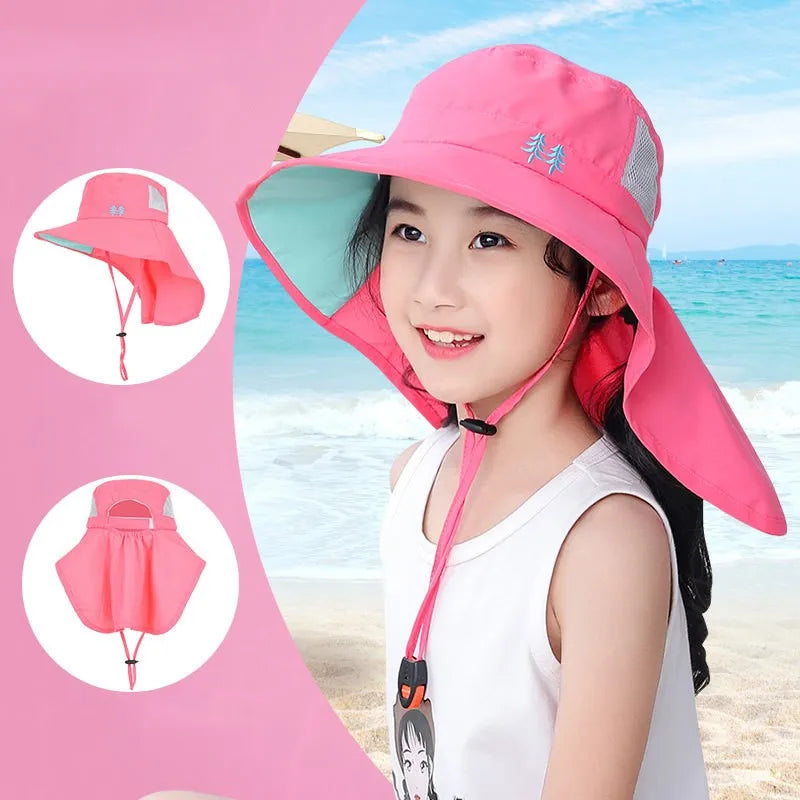 Ready to Ship Kids Sun Hat UV Protection Sunhat 5 Colors Adjustable Water Flap Baby Girl Summer Hats UPF 50+ Beach Hat