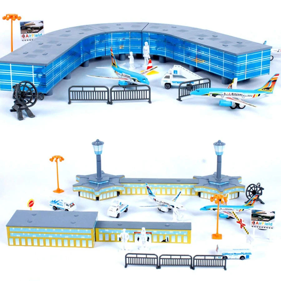 200Pcs Aircraft Airports Model Toy Figures Plastic Vechile Airplane Playset Airport Assembled Toys for Children Kids Boys Gift