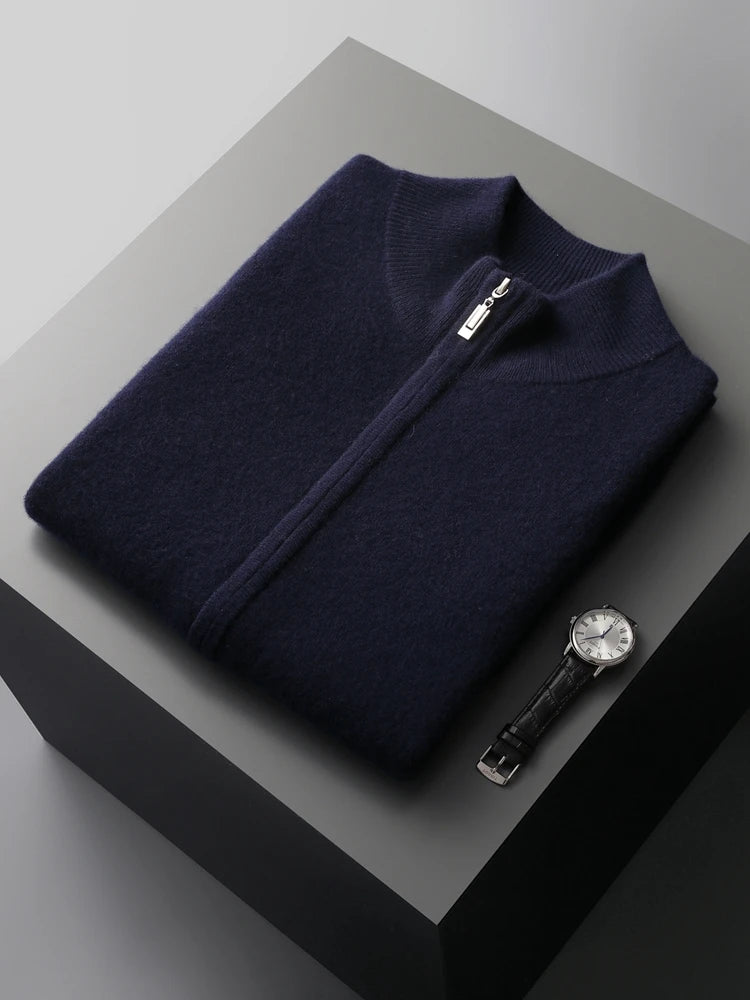 New Men's Zipper Wool Cardigan Waistcoat Autumn Winter Cashmere Sweater Sleeveless Knitwear 100% Merino Wool Vest Tops Clothing