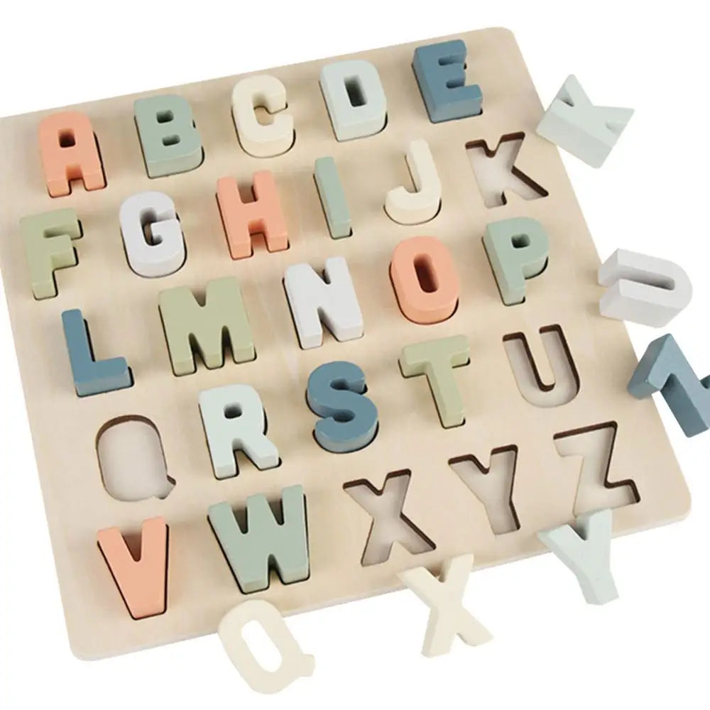 Toddlers Wooden ABC Letter Puzzles Early Educational Learning Toys 3D Puzzle Board Game Alphabet Blocks For Kids Birthday Gifts