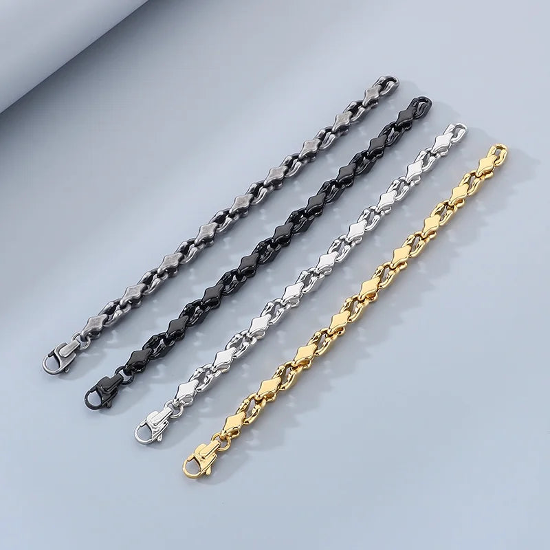 KALEN Vintage Rhombic Chain Bracelet Necklace for Men Women Punk Stainless Steel Jewelry Set Hollowing Chain Accessories Gift