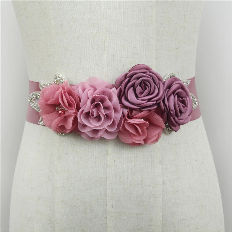 Wedding Belts White Ivory Flowers Pearls Satin Flower Rhinestone Decoration Accessories Elegant Bridesmaids Women Dresses Sash