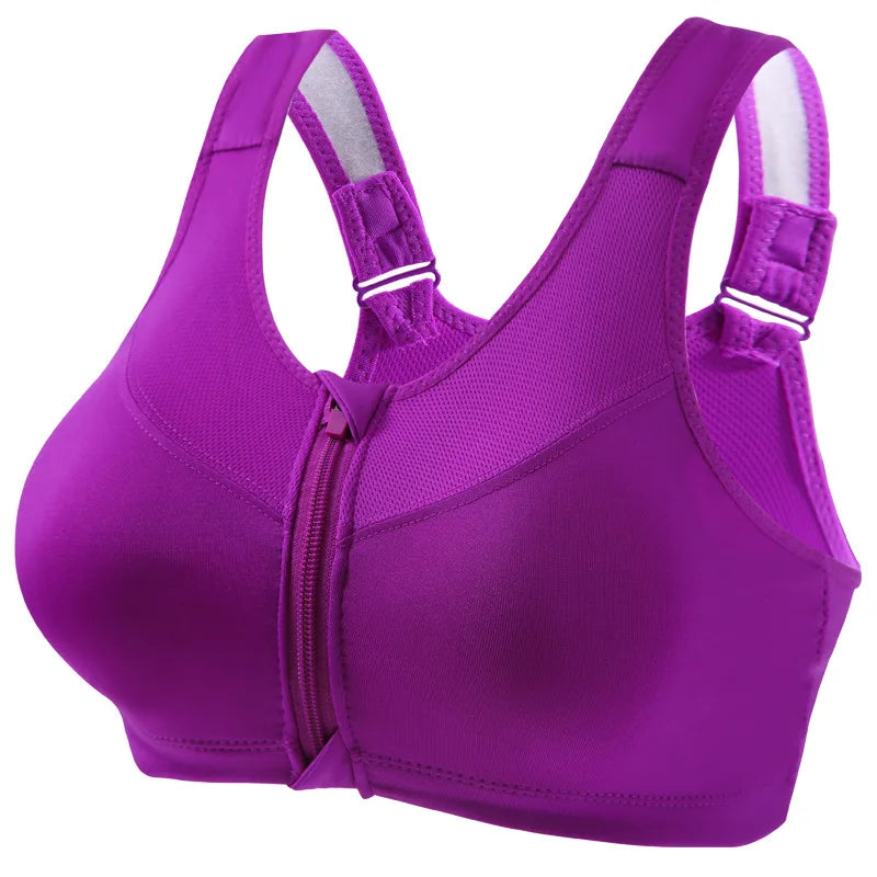 Sports For Women With High-Strength Shock-Absorbing Gathered Fitness Yoga Beauty Vest Without Steel Ring Front Zipper Sports Bra