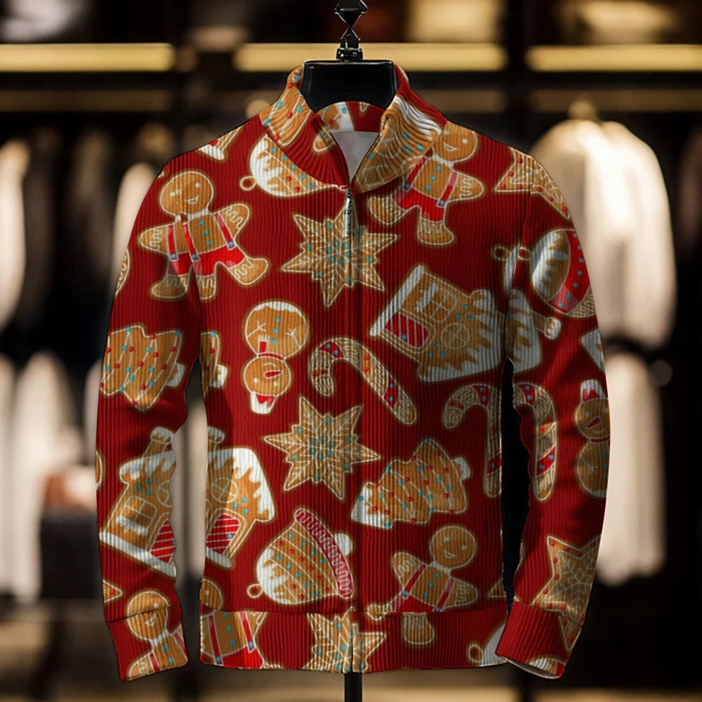 2024 Men’s Casual Christmas 3D Print Sweater Cardigan Loose Outerwear Coat, Winter Men’s Fashion Jacket, Casual Men’s Clothing