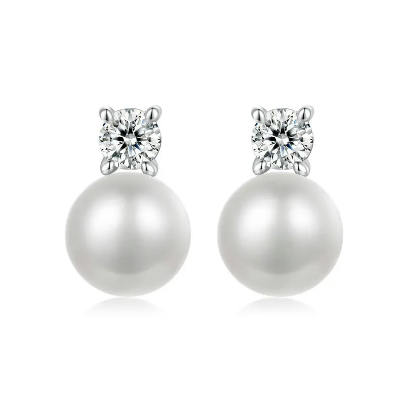 WOSTU 925 Sterling Silver 0.1 CT moissanite Sakura blossoms Flower Stud earrings Pearl Drop earrings Moissanite Wedding jewelry