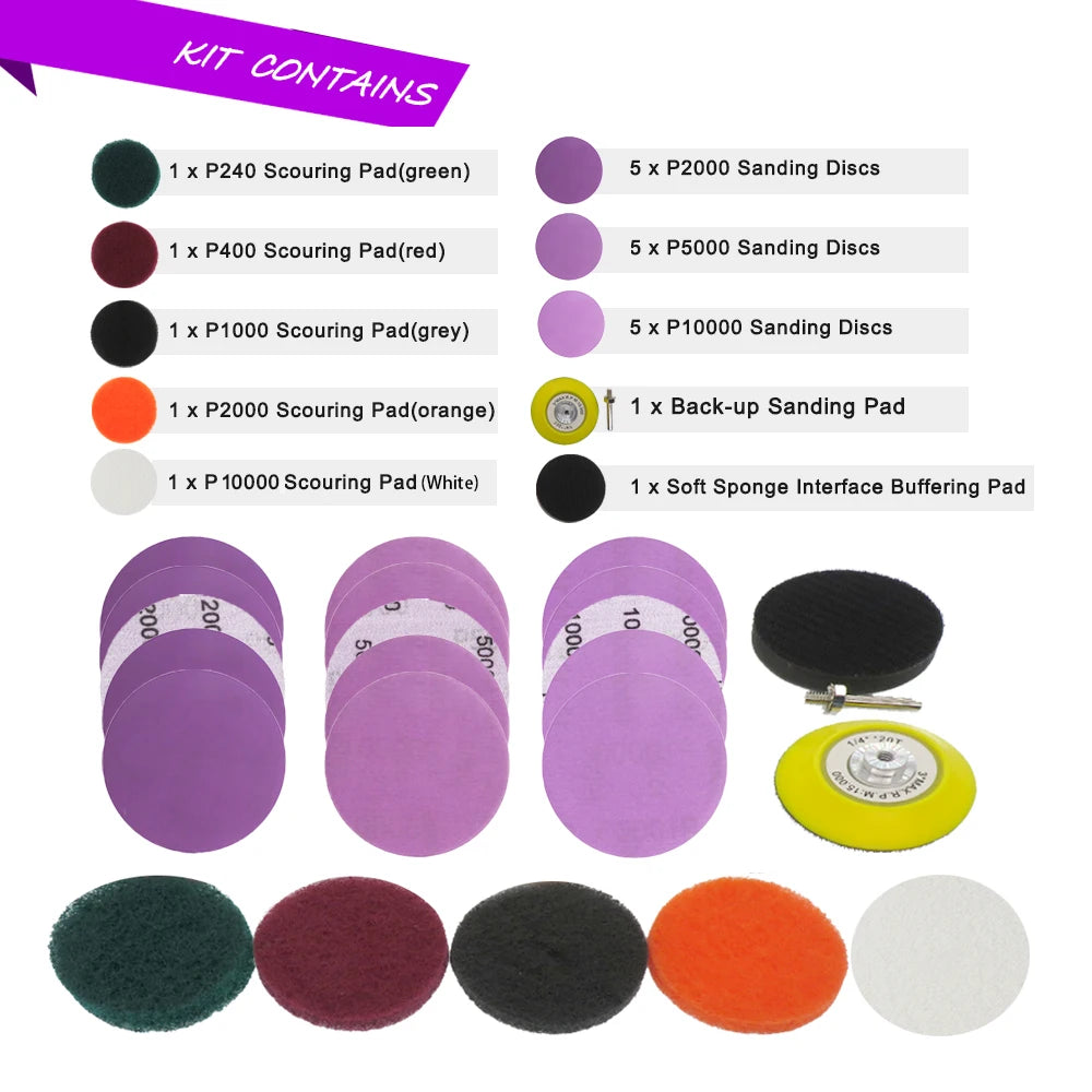 Autolichter-Set, Polier-Restaurierung, Autoscheinwerfer-Reparatur-Set, Autopflege-Schleifscheiben-Pad, Nass-Trocken-Schleifpapier, kein Bohren, 22-tlg. 