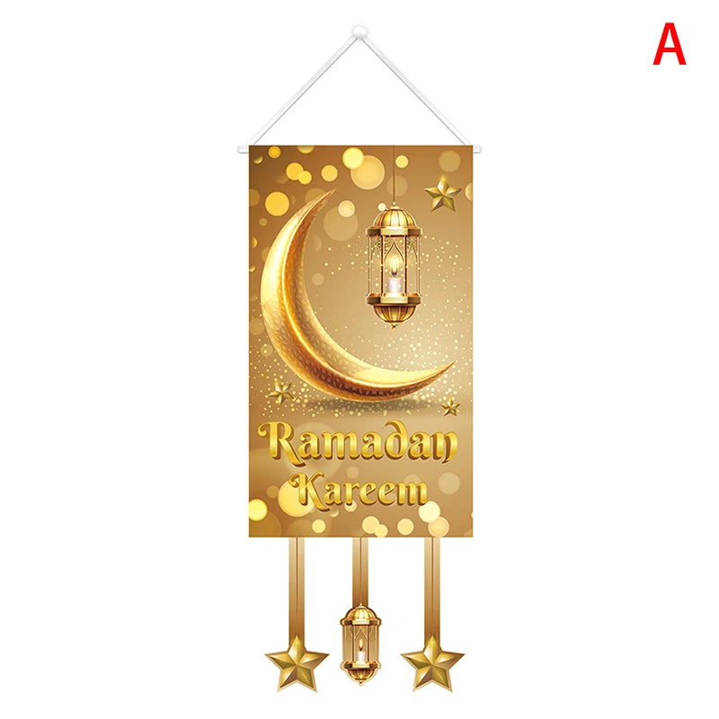 Home Ramadan Mubarak hangs flag, Islamic Muslim Party decorates home decor banner