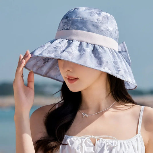 Women's Summer Hat Flower Bucket Hat Sunshade Beach Sunhat Korean style Elegant Breathable Sun Hat Foldable New