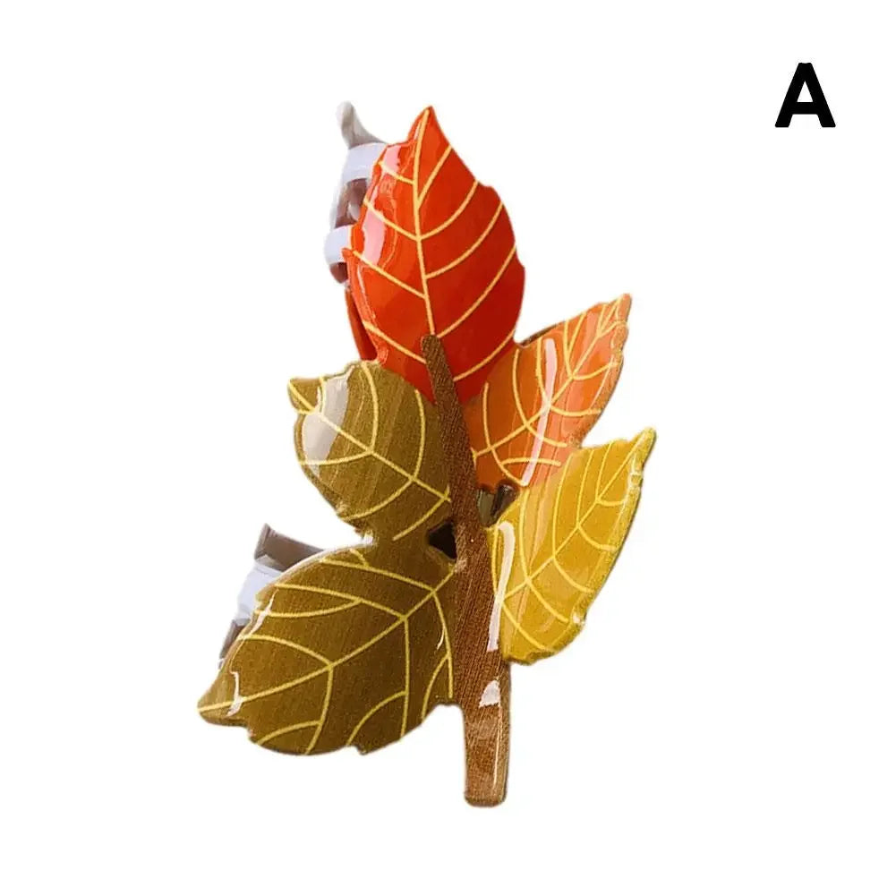 Autumn Leaf Shape Hair Claw Cartoon Forest Animal Squirrel Jaw Clips Clip Strong Hold Hair Hair Hair Nonslip Accessory Claw N1I2