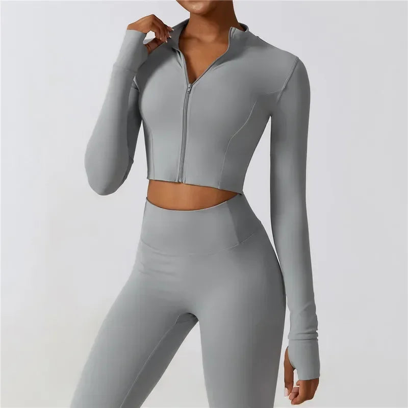MyZyQg Women Long Sleeve Sweatshirts Sports Jacket Slim Fashion Stand-up Collar Zipper Wear Gym Training Casual Outdoor Coat Top