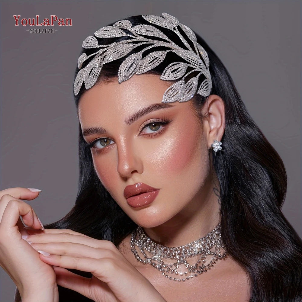 YouLaPan Bridal Hair Comb Wedding Hair Accessories Jewelry Bride Tiaras Luxury Headband Woman Crystal Leaf Headdresses HP452