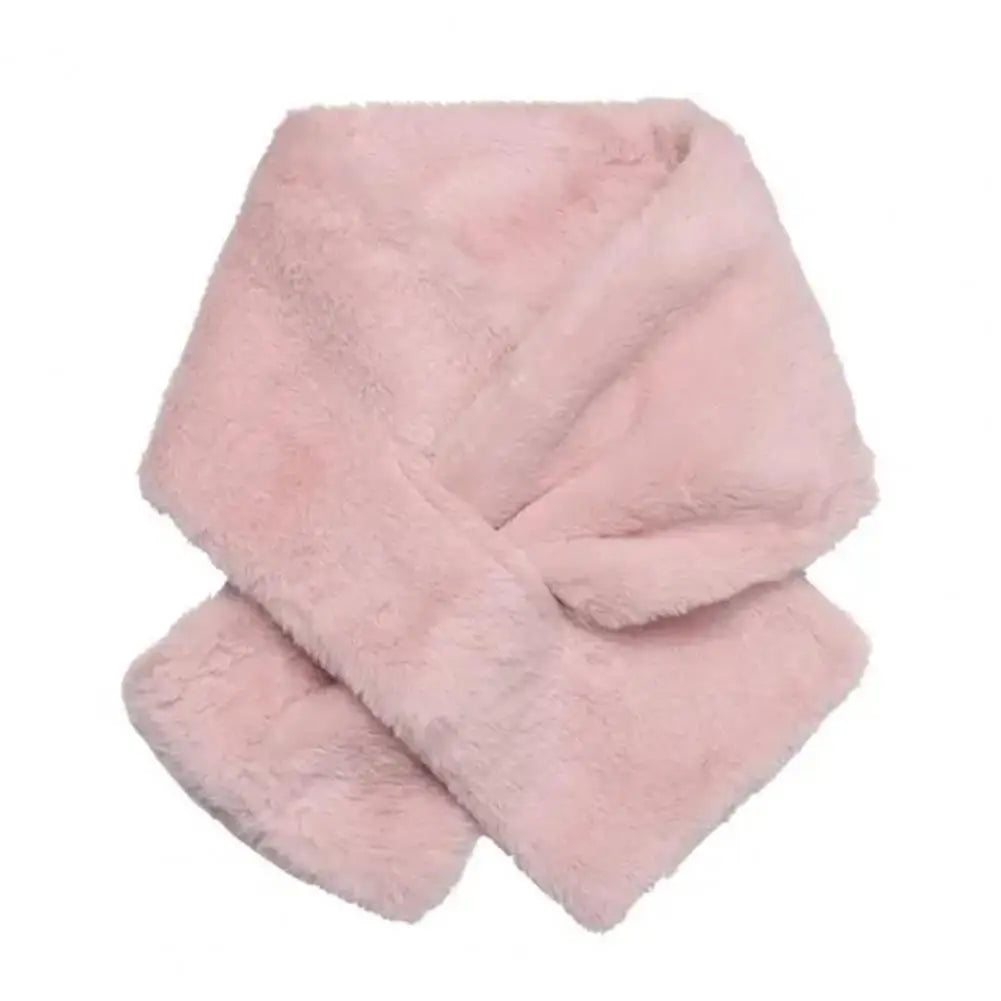 Women Winter Faux Rabbit Fur Cross Collar Solid Color Thickened Neck Warmer Scarf Collar Plush Shawl Scarf Clothes Accessories