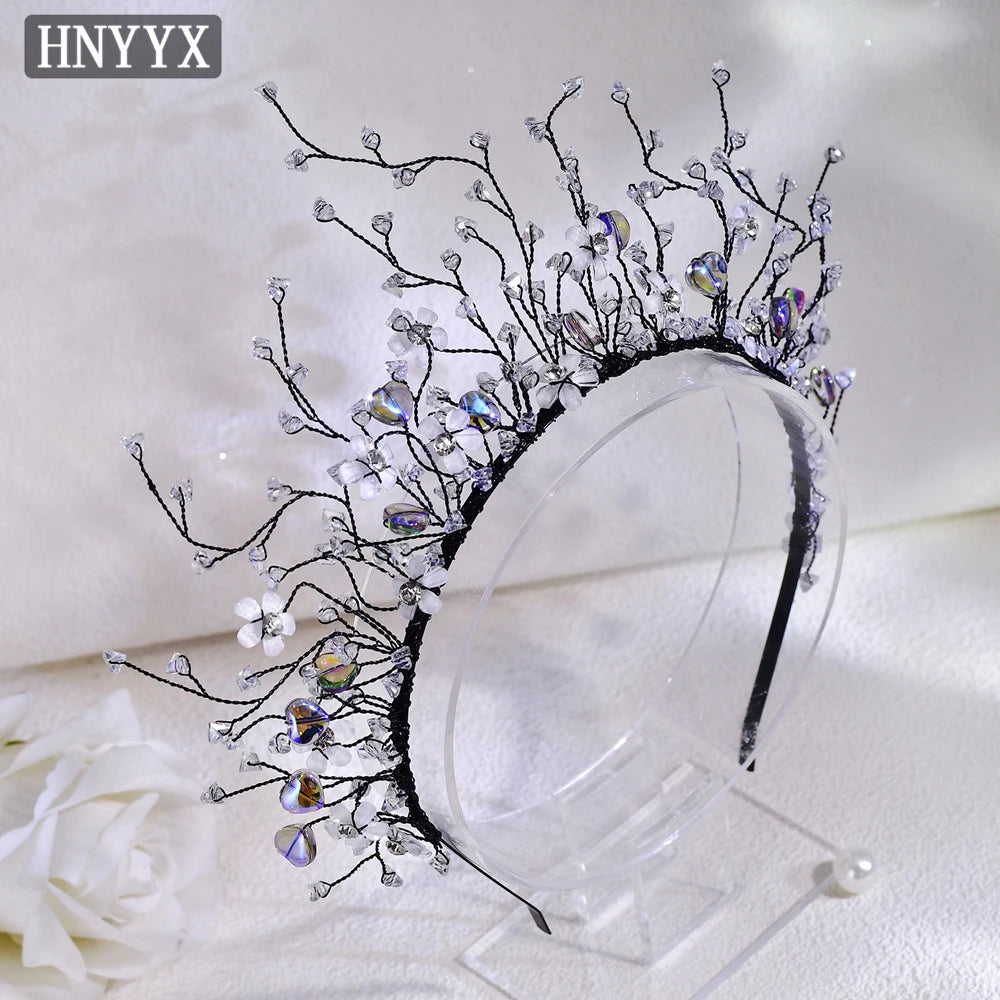 HNYYX Fashion Rhinestone Crown Women's Hair Accessories Earrings Set Handmade Jewelry Princess Hair Tiara Headband Gift A243