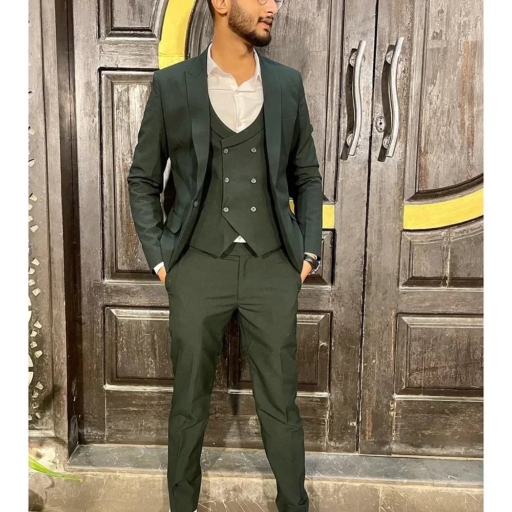 Suits For Men Steampunk Black Three Piece Formal Occasion Regular Length Costume Blazer Jacket Pants Vest Elegant Slim Fit 2023