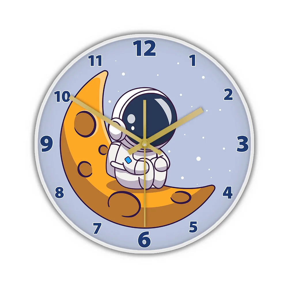 Cartoon Astronaut LED Lighting Wall Clock for Kids Room Nursery Universe Home Decor Outer Space Art Cosmonaut Neon Light Clock